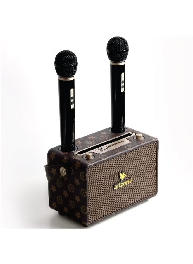 arizone Karaoke Speaker with 2 Wireless Microphones Portable Bluetooth System for Kids & Adults - Image 1
